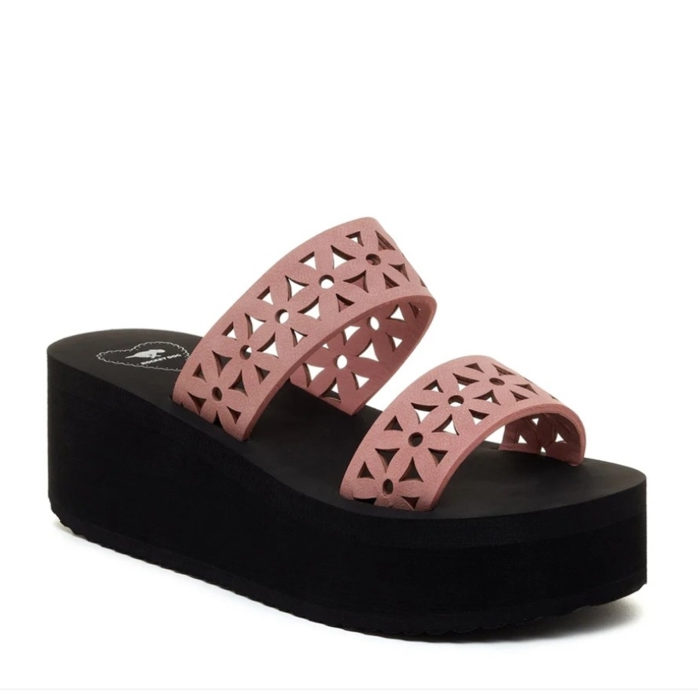 Rocket Dog Pink Laser-Cut Double Strap Platform Slide